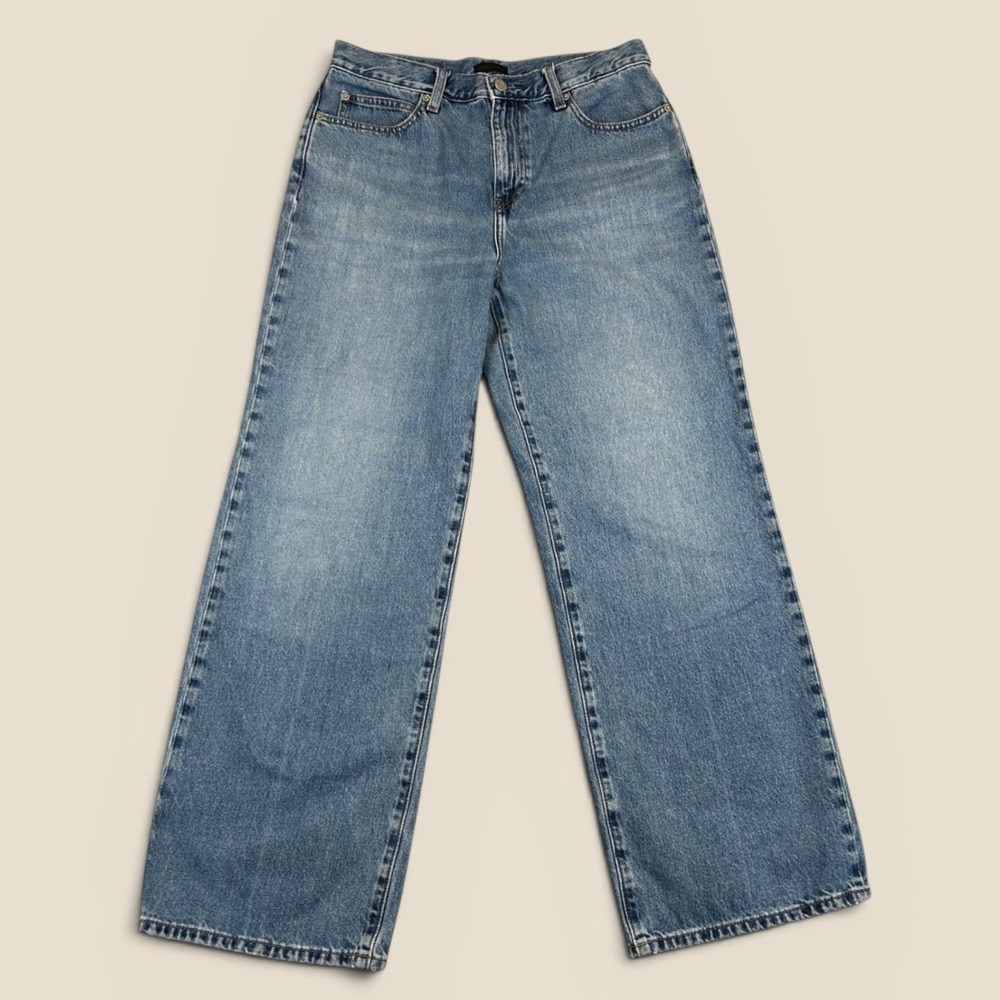 Uniqlo Wide Straight Jeans Women 28 Blue Denim Medium Wash High Rise 100% Cotton